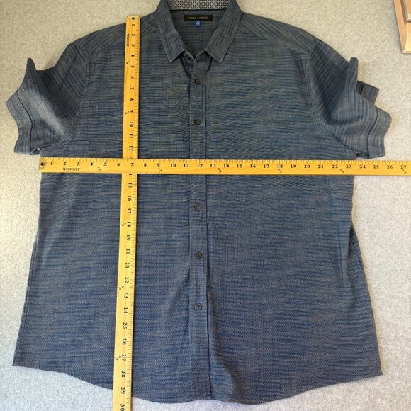 Vince Camuto Blue Textured Short Sleeve Button-Up Shirt Collared Mens Size XL - Picture 8 of 13